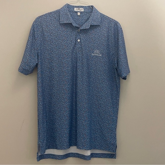 Peter Millar Other - Peter Millar Summer Comfort Golf Polo Shirt M Blue Bird Print Santaluz Logo